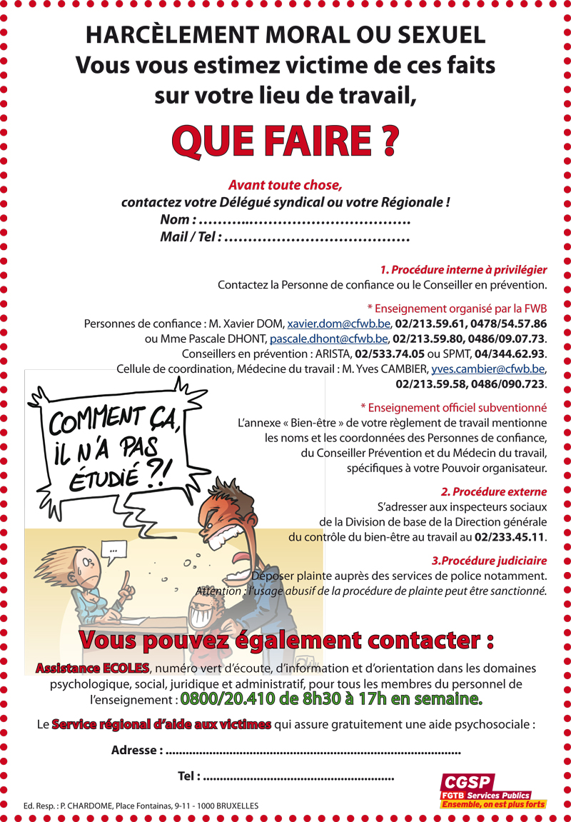 Affiche Harcèlement lieu de travail